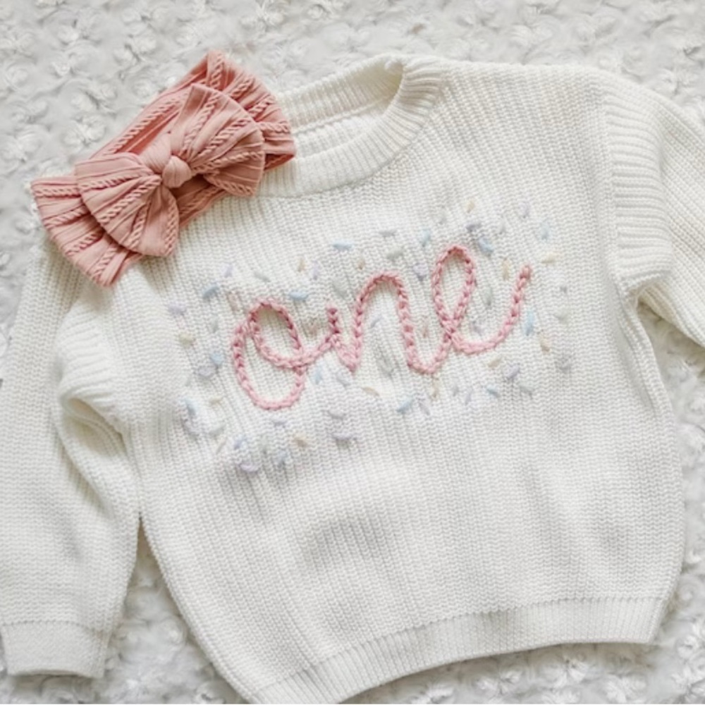 Hand Embroidered One Sweater First Birthday Sweater